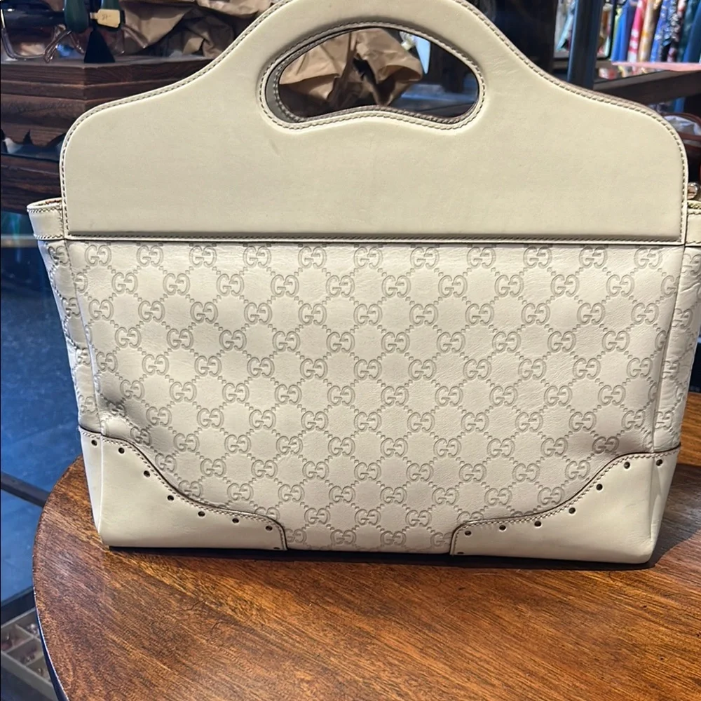 RARE Gucci Cream GG Supreme Leather and Canvas Tote  STUNNING - Picture 10 of 13